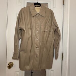 Zara Taupe Faux Leather Long Shacket Overshirt Jacket